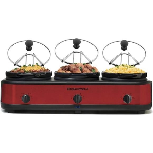 Elite Platinum Maxi-Matic Triple Slow Cooker, 3 x 2.5 Qt Capacity, Red - Picture 1 of 6